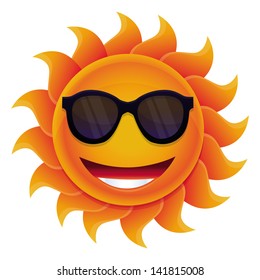 Vector cartoon sun - with circle face and hipster sunglasses