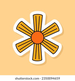 Vector Cartoon Sun isolated on yellow background. 70s retro style icon