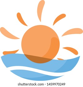 Vector Cartoon Sun And Sea Icon Illustration Isolated