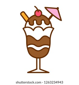 Vector Cartoon Sundae Icon Isolated On White Background