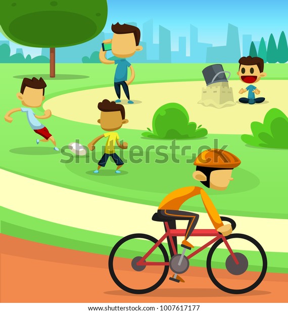 Vector Cartoon Sunday Morning City Park Stock Vector Royalty Free