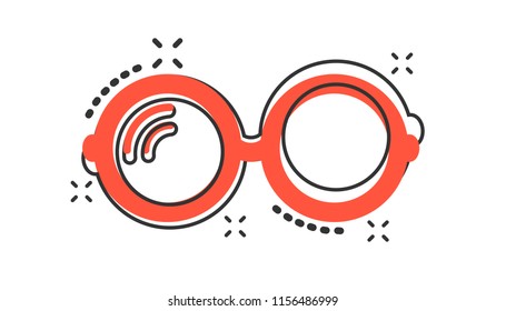 Vector cartoon sunglasses icon in comic style. Eyewear sign illustration pictogram. Sunglasses business splash effect concept.