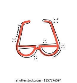 Vector cartoon sunglasses icon in comic style. Eyewear sign illustration pictogram. Sunglasses business splash effect concept.