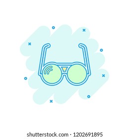 Vector cartoon sunglasses icon in comic style. Eyewear sign illustration pictogram. Sunglasses business splash effect concept.