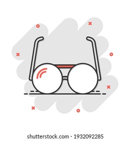 Vector cartoon sunglasses icon in comic style. Eyewear sign illustration pictogram. Sunglasses business splash effect concept.