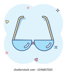 Vector cartoon sunglasses icon in comic style. Eyewear sign illustration pictogram. Sunglasses business splash effect concept.