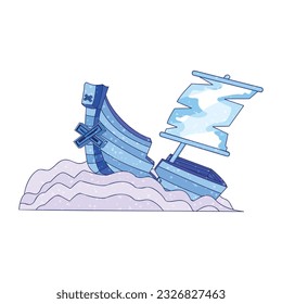 Vector Cartoon sunken boat bottom of the sea Character isolated illustration
