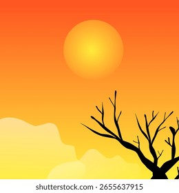 Vektor Cartoon Sonnenuntergang Landschaft. Vektor