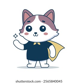 Vector Cartoon Superhero Cat Character. Front side view. Flat vector Illustration Isolated on white background.