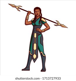 Vector Cartoon Superhero Cute Warrior With Spear Isolated