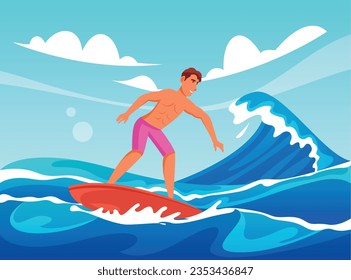 vector cartoon surfer conquering the waves