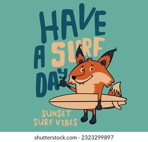 vector cartoon surfIng fox  character design