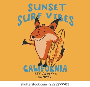 vector cartoon surfIng fox  character design