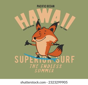 vector cartoon surfIng fox  character design