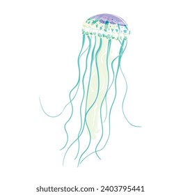 vector cartoon swimming jellyfish. colorful transparent tropical marine creatures with tentacle