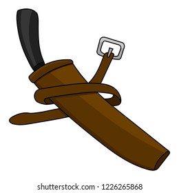 Vector Cartoon Sword in Case with Belt isolated on white background. Medieval Weapon. Adventure Items. Vector illustration for Your Design, Game, Card, Web.