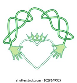 Vector cartoon symbol: Irish Claddagh ring. Claddagh is traditional Irish ring given which represents love, loyalty, and friendship.
