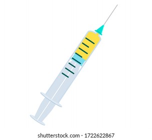 Vector cartoon syringe syringe with medicine. Isolated on white background