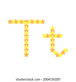 Vector cartoon of "T" alphabet letter in the shape of star. Cartoon doodle kawaii style. Cute alphabet letter for kids design inscription