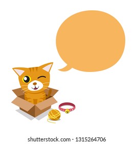 Vector cartoon tabby cat with speech bubble for design.