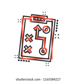 Vector cartoon tactical plan document icon in comic style. Strategy concept illustration pictogram. Document business splash effect concept.