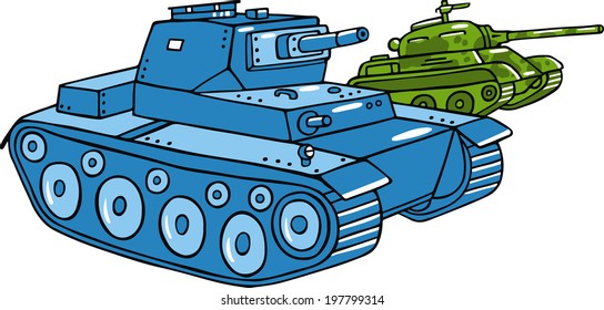 Vector cartoon tank illustration isolated on white.