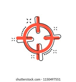 Vector cartoon target aim icon in comic style. Darts game sign illustration pictogram. Success business splash effect concept.