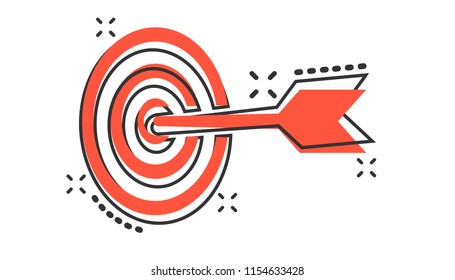 Vector cartoon target aim icon in comic style. Darts game sign illustration pictogram. Success business splash effect concept.