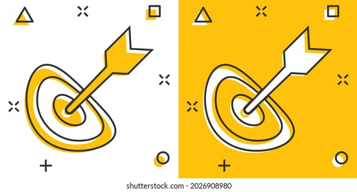 Vector cartoon target aim icon in comic style. Darts game sign illustration pictogram. Success business splash effect concept.