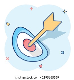 Vector cartoon target aim icon in comic style. Darts game sign illustration pictogram. Success business splash effect concept.