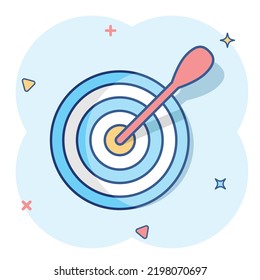 Vector cartoon target aim icon in comic style. Darts game illustration pictogram. Dartboard sport target business splash effect concept.