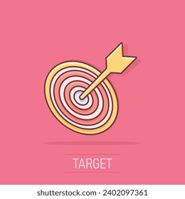 Vector cartoon target aim icon in comic style. Darts game sign illustration pictogram. Success business splash effect concept.