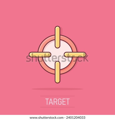 Vector cartoon target aim icon in comic style. Darts game sign illustration pictogram. Success business splash effect concept.