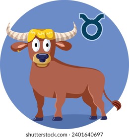 
Vector Cartoon Taurus Zodiac Sign Funny Illustration. Hand Drawn Illustration isolated on White Background of a bull character
