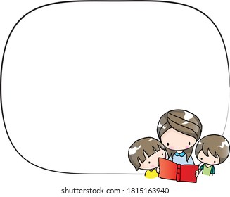 vector cartoon teacher and kids reading