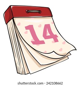 Vector Cartoon Tear-off Calendar. February 14. Valentines Day