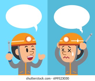 Vector cartoon technician expressing different emotions with speech bubbles