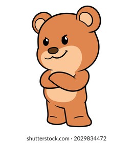 Vector Cartoon Teddy Bear With Arms Crossed Illustration