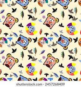 Vector cartoon teddy bear, cute lion on a light background. seamless pattern Used for wallpaper, gift wrapping paper, textiles.