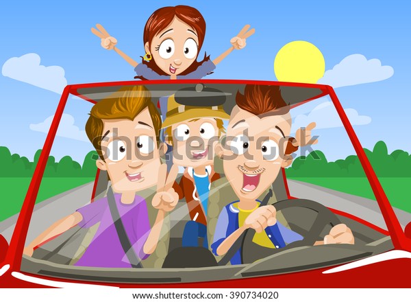 Vector Cartoon Teenagers Road Trip Illustration Stock Vector (Royalty ...