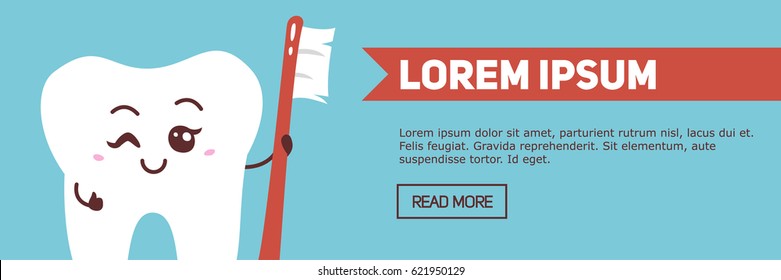 vector cartoon teeth with toothbrush banner