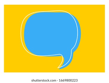 Vector cartoon template with blue geometric round shape bubble speech with text space on yellow background in frame. Flat style creative illustration design for web, site, banner, announcement