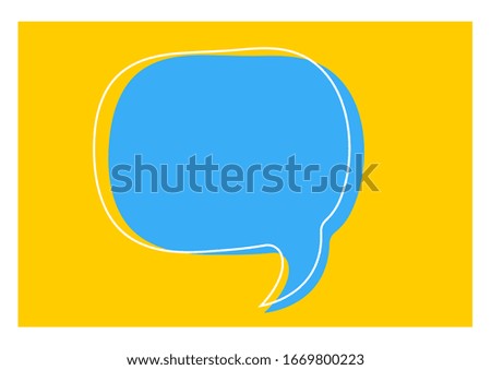 Vector cartoon template with blue geometric round shape bubble speech with text space on yellow background in frame. Flat style creative illustration design for web, site, banner, announcement