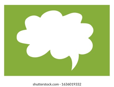 Vector cartoon template with geometric round cloud shape bubble speech with text space on green background. Flat style creative illustration design for web, site, banner, announcement