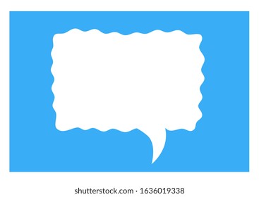 Vector cartoon template with geometric wavy rectangular shape bubble speech with text space on blue background. Flat style creative illustration design for web, site, banner, announcement