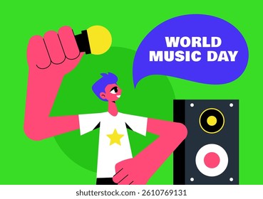 Vector Cartoon Template for Music Festival Social Media Post on World Music Day Background