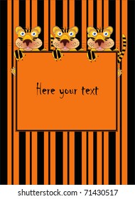 vector cartoon template with tigers for childish greeting card