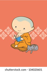 vector Cartoon Thai Monk  thai flower background