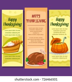 vector cartoon thanksgiving dish vertical banner template collection set with turkey pumpkin soup and pie