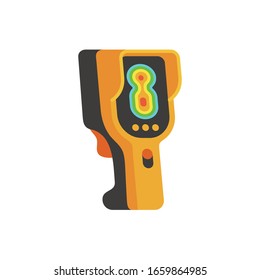 vector cartoon thermal imaging supervision, portable infrared laser thermometer, thermographic / safety equipment concept / flat, isolated, sign and icon template on white background